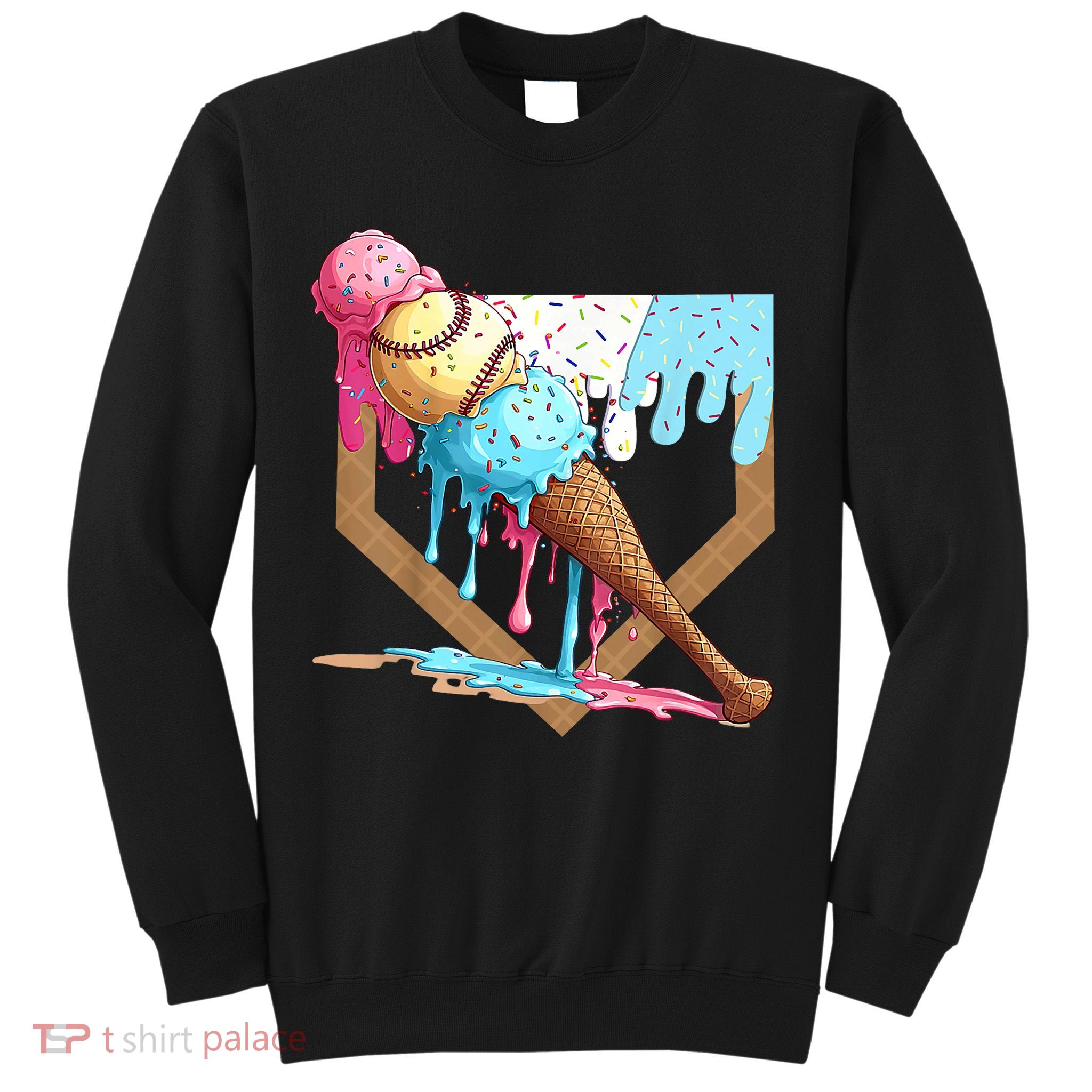 Baseball Ice Cream Dripping Baseball Home Plate Drip Sweatshirt