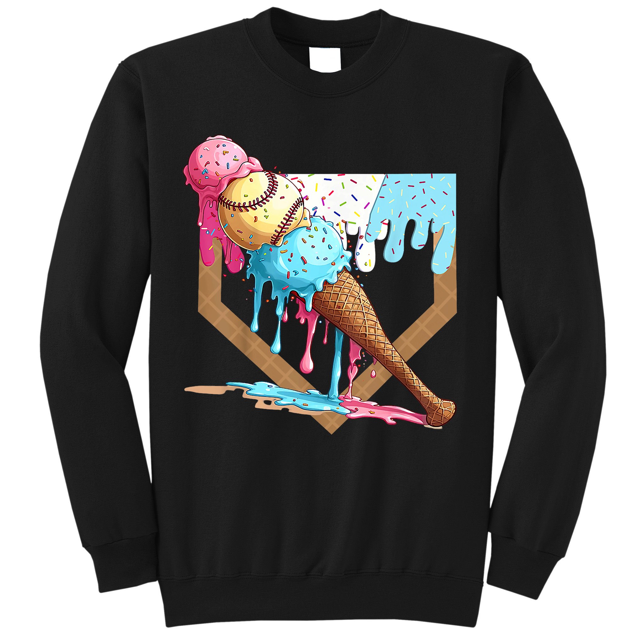 Baseball Ice Cream Dripping Baseball Home Plate Drip Sweatshirt