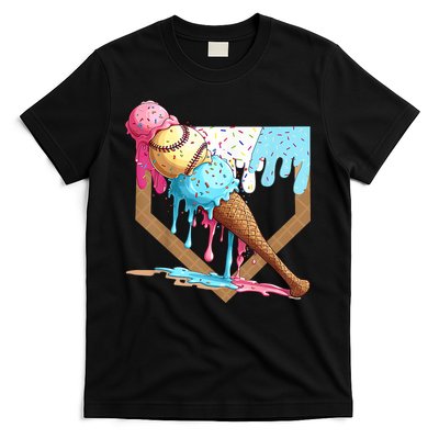 Baseball Ice Cream Dripping Baseball Home Plate Drip T-Shirt