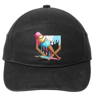 Baseball Ice Cream Dripping Baseball Home Plate Drip 7-Panel Snapback Hat