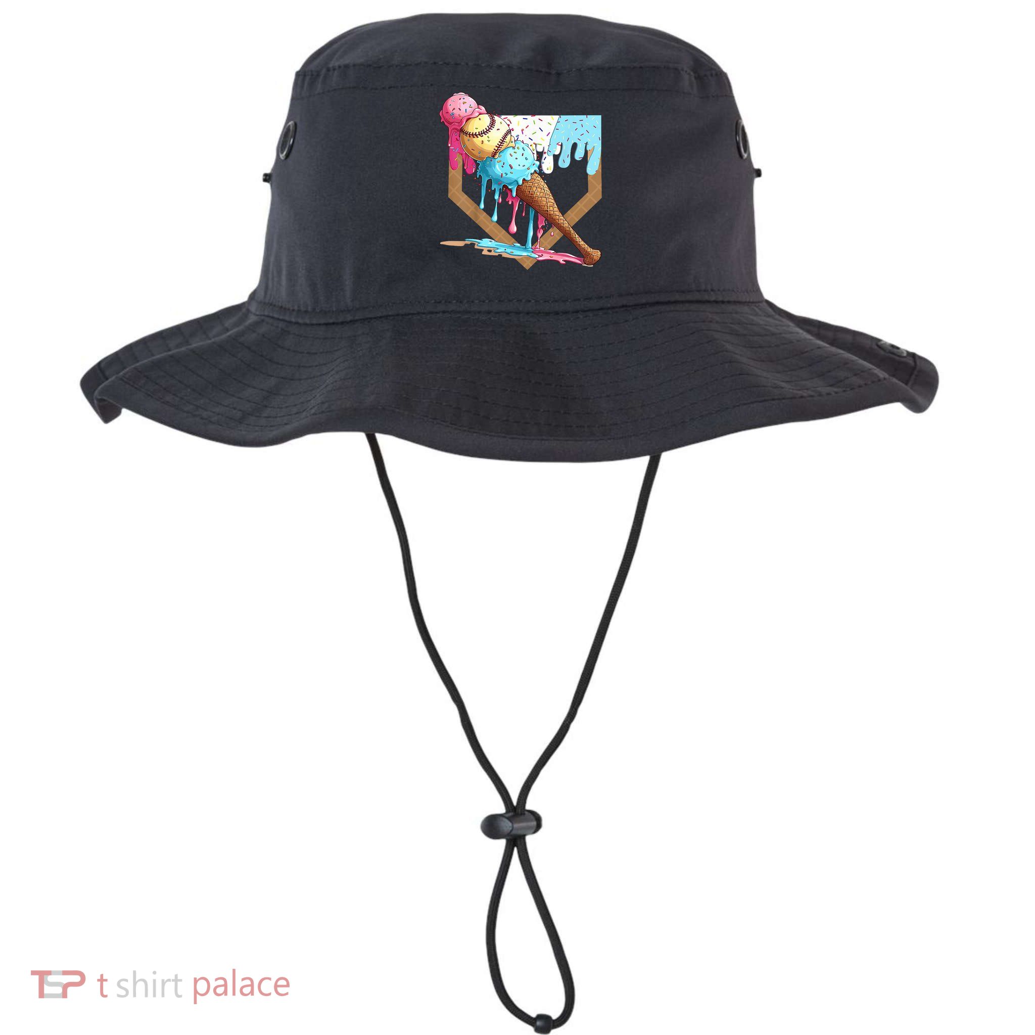 Baseball Ice Cream Dripping Baseball Home Plate Drip Bucket Hat