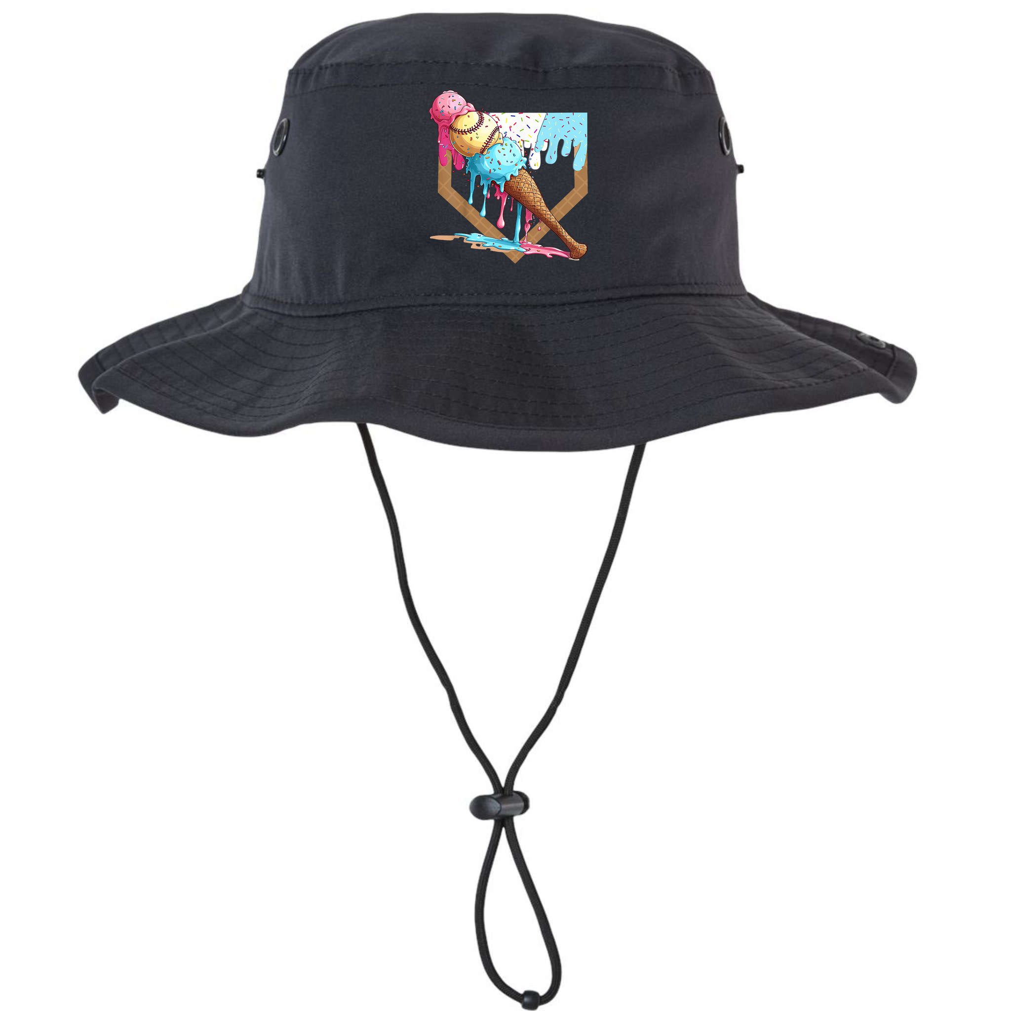 Baseball Ice Cream Dripping Baseball Home Plate Drip Bucket Hat