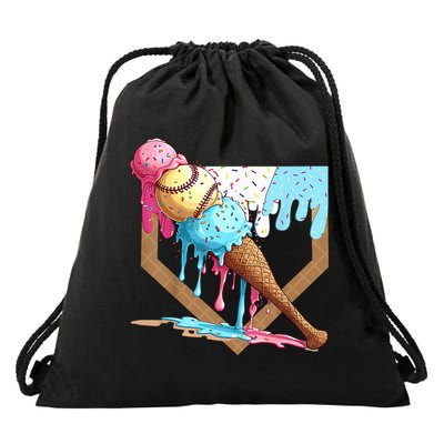 Baseball Ice Cream Dripping Baseball Home Plate Drip Drawstring Bag