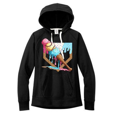 Baseball Ice Cream Dripping Baseball Home Plate Drip Women's Fleece Hoodie
