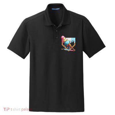 Baseball Ice Cream Dripping Baseball Home Plate Drip Dry Zone Grid Polo