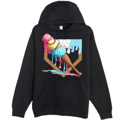 Baseball Ice Cream Dripping Baseball Home Plate Drip Premium Pullover Hoodie