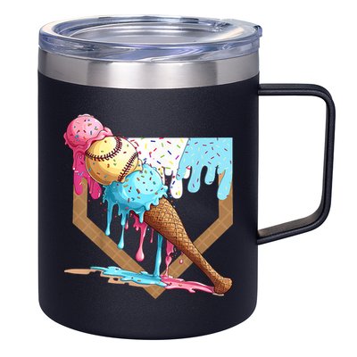 Baseball Ice Cream Dripping Baseball Home Plate Drip 12oz Stainless Steel Coffee Mug