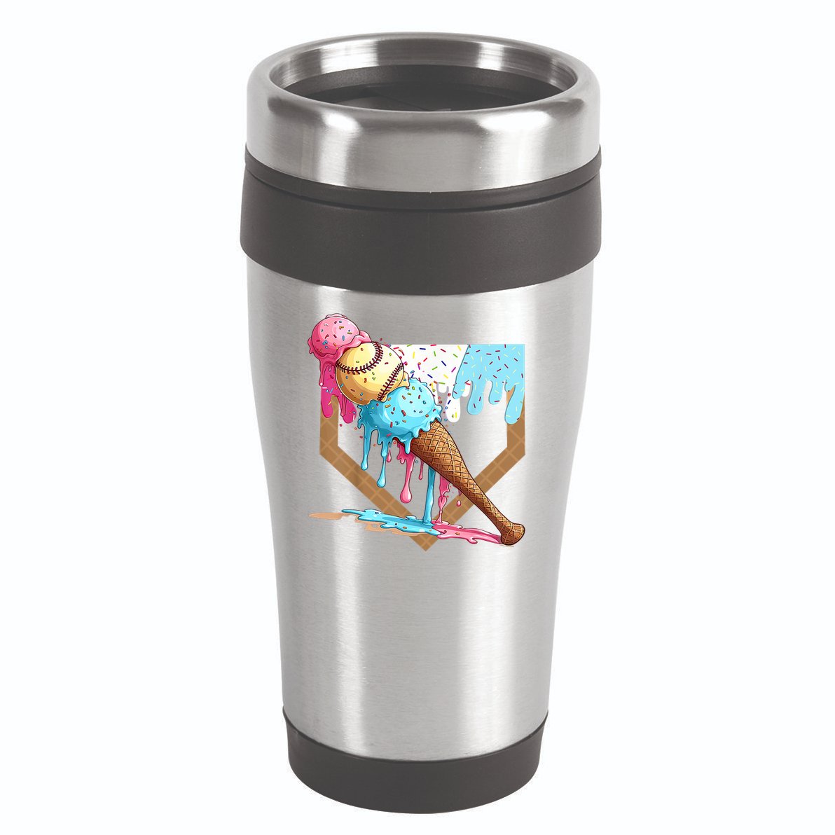 Baseball Ice Cream Dripping Baseball Home Plate Drip 16oz Travel Tumbler