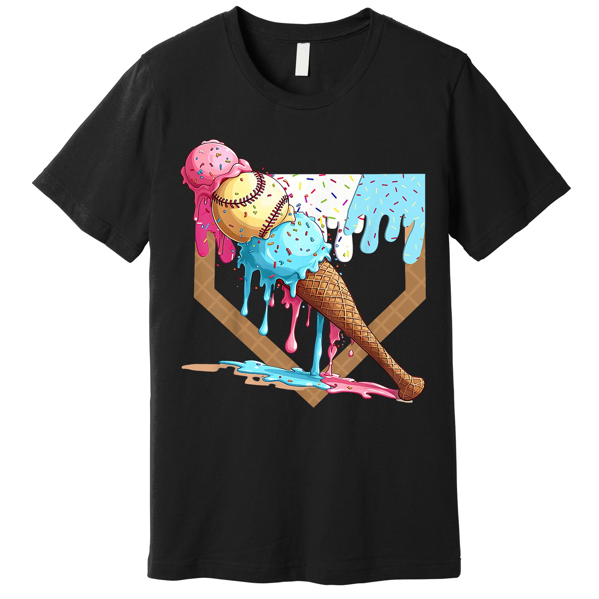Baseball Ice Cream Dripping Baseball Home Plate Drip Premium T-Shirt