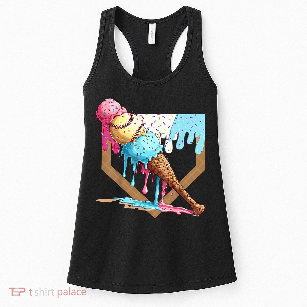 Baseball Ice Cream Dripping Baseball Home Plate Drip Womens Tank Top