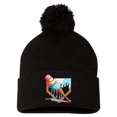 Baseball Ice Cream Dripping Baseball Home Plate Drip Pom Pom 12in Knit Beanie