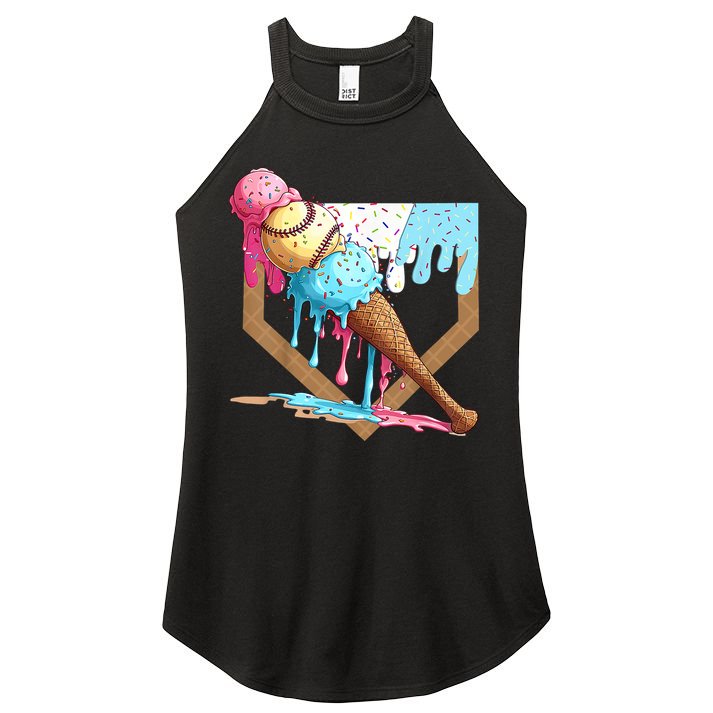 Baseball Ice Cream Dripping Baseball Home Plate Drip Women's Perfect Tri Rocker Tank
