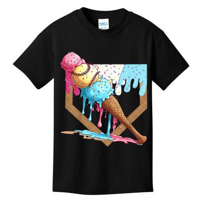 Baseball Ice Cream Dripping Baseball Home Plate Drip Kids T-Shirt
