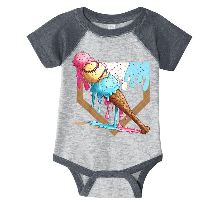 Baseball Ice Cream Dripping Baseball Home Plate Drip Infant Baby Jersey Bodysuit