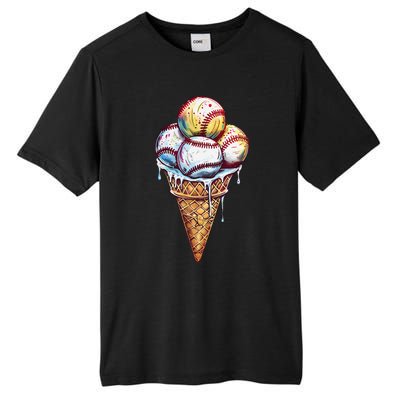 Baseball Ice Cream Watercolor Sports Lover Ice Cream Cone Tall Fusion ChromaSoft Performance T-Shirt