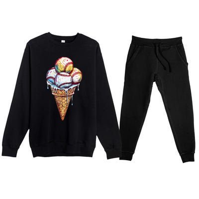 Baseball Ice Cream Watercolor Sports Lover Ice Cream Cone Premium Crewneck Sweatsuit Set