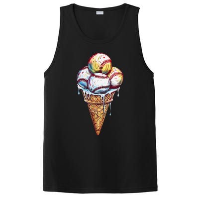 Baseball Ice Cream Watercolor Sports Lover Ice Cream Cone PosiCharge Competitor Tank