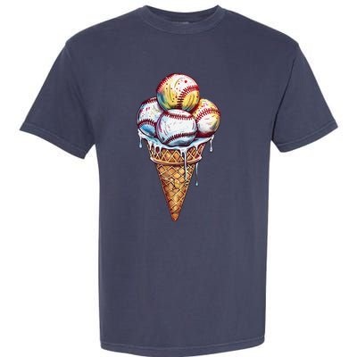 Baseball Ice Cream Watercolor Sports Lover Ice Cream Cone Garment-Dyed Heavyweight T-Shirt