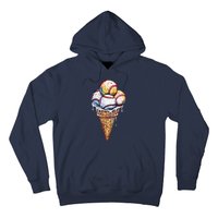 Baseball Ice Cream Watercolor Sports Lover Ice Cream Cone Hoodie