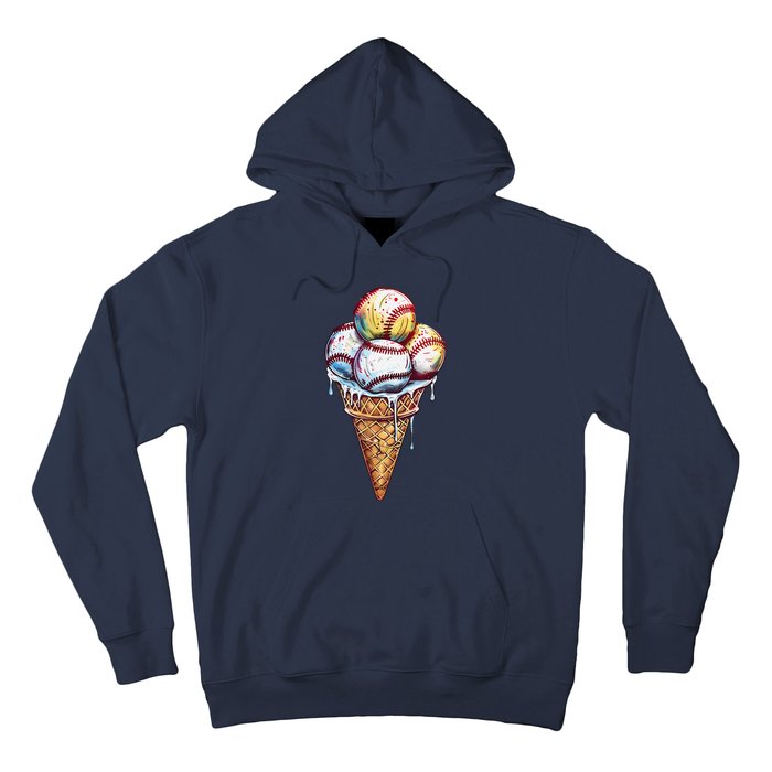 Baseball Ice Cream Watercolor Sports Lover Ice Cream Cone Hoodie