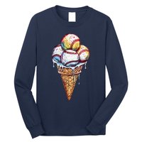 Baseball Ice Cream Watercolor Sports Lover Ice Cream Cone Long Sleeve Shirt