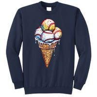 Baseball Ice Cream Watercolor Sports Lover Ice Cream Cone Sweatshirt