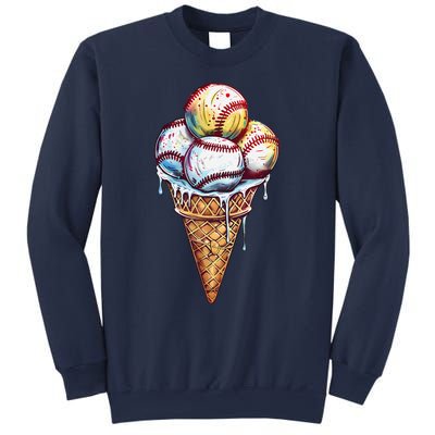 Baseball Ice Cream Watercolor Sports Lover Ice Cream Cone Sweatshirt