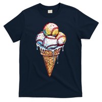 Baseball Ice Cream Watercolor Sports Lover Ice Cream Cone T-Shirt