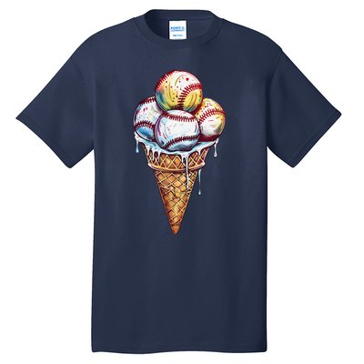 Baseball Ice Cream Watercolor Sports Lover Ice Cream Cone Tall T-Shirt