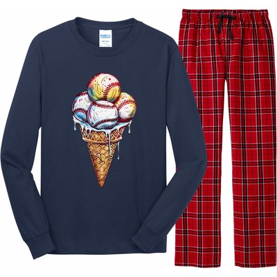 Baseball Ice Cream Watercolor Sports Lover Ice Cream Cone Long Sleeve Pajama Set