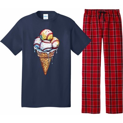 Baseball Ice Cream Watercolor Sports Lover Ice Cream Cone Pajama Set