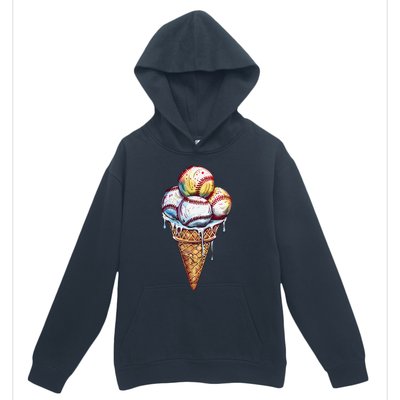 Baseball Ice Cream Watercolor Sports Lover Ice Cream Cone Urban Pullover Hoodie