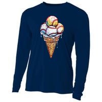 Baseball Ice Cream Watercolor Sports Lover Ice Cream Cone Cooling Performance Long Sleeve Crew