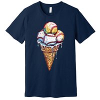 Baseball Ice Cream Watercolor Sports Lover Ice Cream Cone Premium T-Shirt