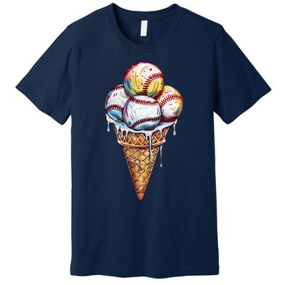 Baseball Ice Cream Watercolor Sports Lover Ice Cream Cone Premium T-Shirt