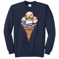 Baseball Ice Cream Watercolor Sports Lover Ice Cream Cone Tall Sweatshirt