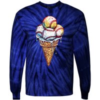 Baseball Ice Cream Watercolor Sports Lover Ice Cream Cone Tie-Dye Long Sleeve Shirt