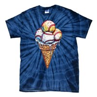 Baseball Ice Cream Watercolor Sports Lover Ice Cream Cone Tie-Dye T-Shirt