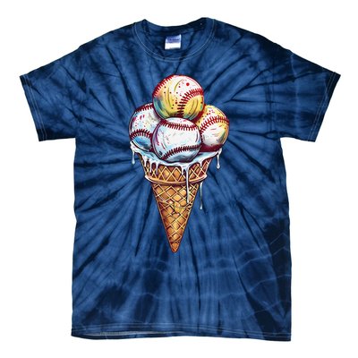 Baseball Ice Cream Watercolor Sports Lover Ice Cream Cone Tie-Dye T-Shirt