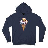 Baseball Ice Cream Watercolor Sports Lover Ice Cream Cone Tall Hoodie