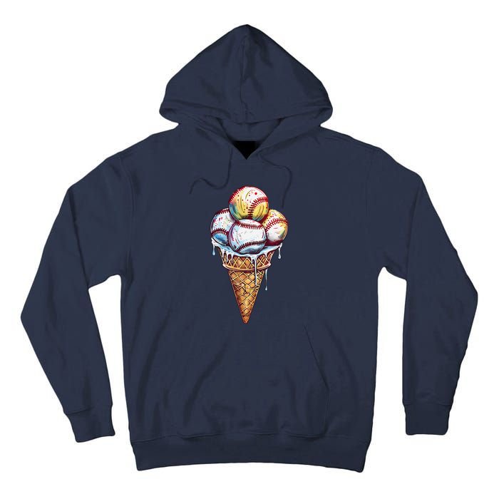 Baseball Ice Cream Watercolor Sports Lover Ice Cream Cone Tall Hoodie