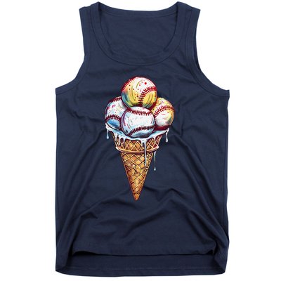 Baseball Ice Cream Watercolor Sports Lover Ice Cream Cone Tank Top