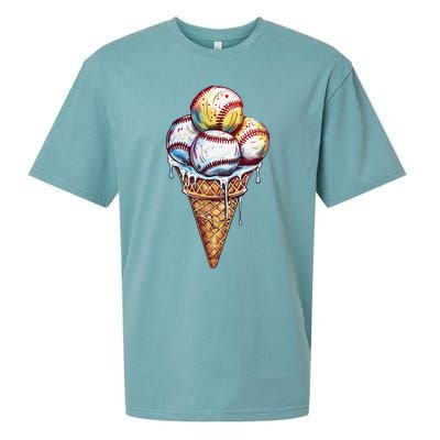 Baseball Ice Cream Watercolor Sports Lover Ice Cream Cone Sueded Cloud Jersey T-Shirt