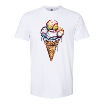 Baseball Ice Cream Watercolor Sports Lover Ice Cream Cone Softstyle CVC T-Shirt