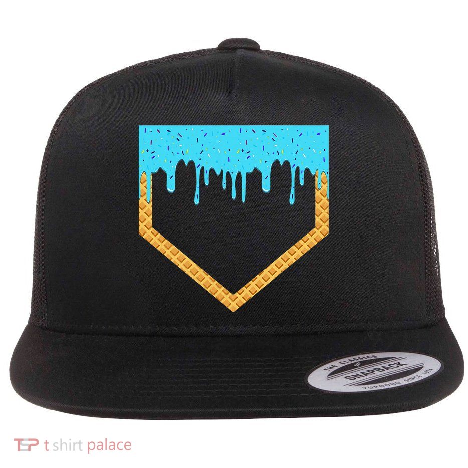 Baseball Ice Cream Dripping Baseball Home Plate Drip Flatbill Hat