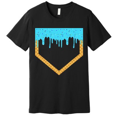 Baseball Ice Cream Dripping Baseball Home Plate Drip Premium T-Shirt