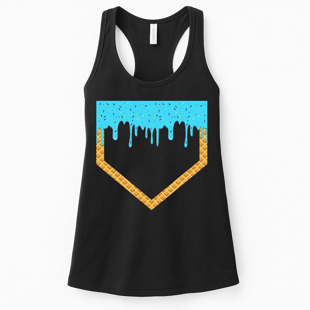 Baseball Ice Cream Dripping Baseball Home Plate Drip Womens Tank Top