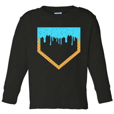 Baseball Ice Cream Dripping Baseball Home Plate Drip Toddler Long Sleeve Shirt