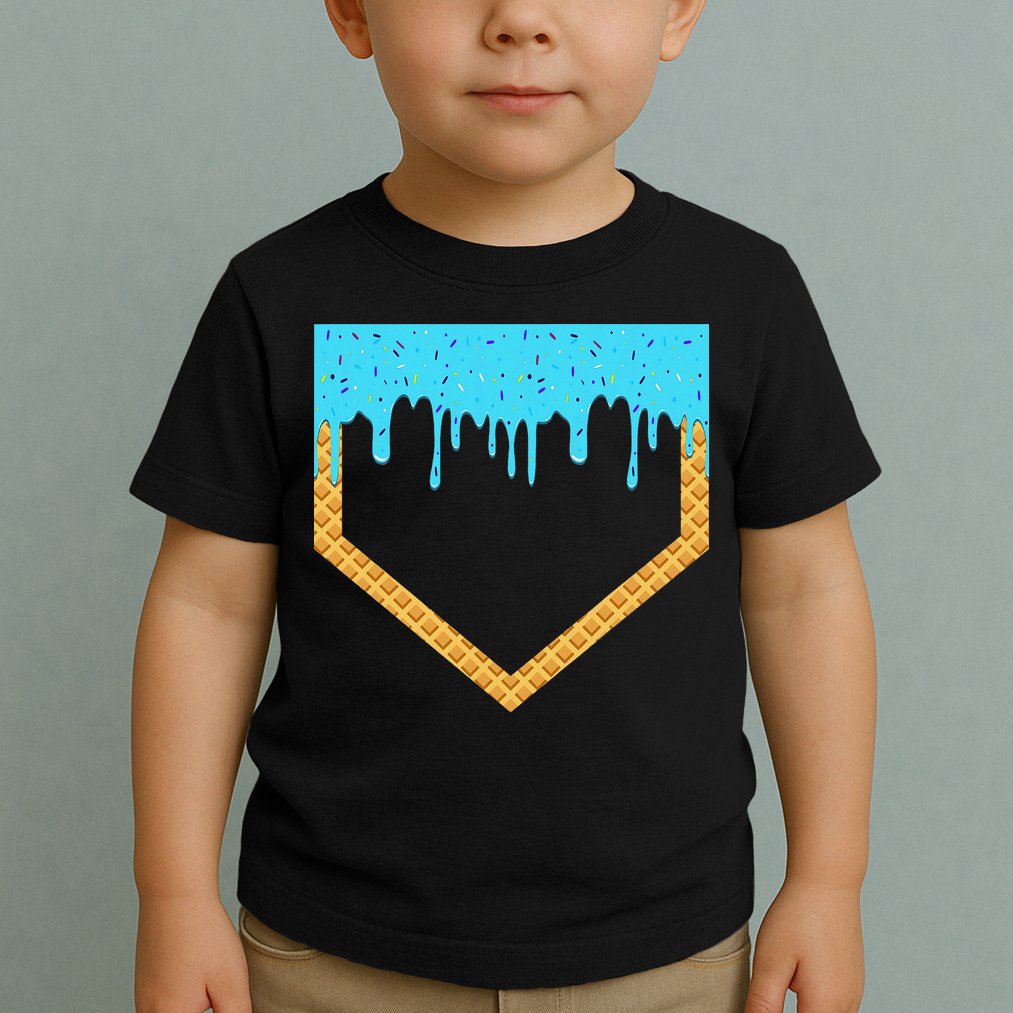 Baseball Ice Cream Dripping Baseball Home Plate Drip Toddler T-Shirt