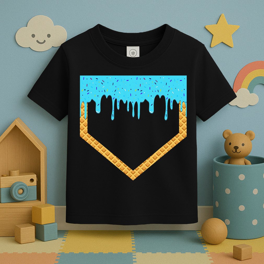 Baseball Ice Cream Dripping Baseball Home Plate Drip Toddler T-Shirt